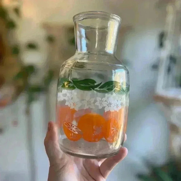 Vintage Anchor Hocking Orange Juice Decanter Retro Glass Carafe Pitcher Floral - Picture 6 of 6